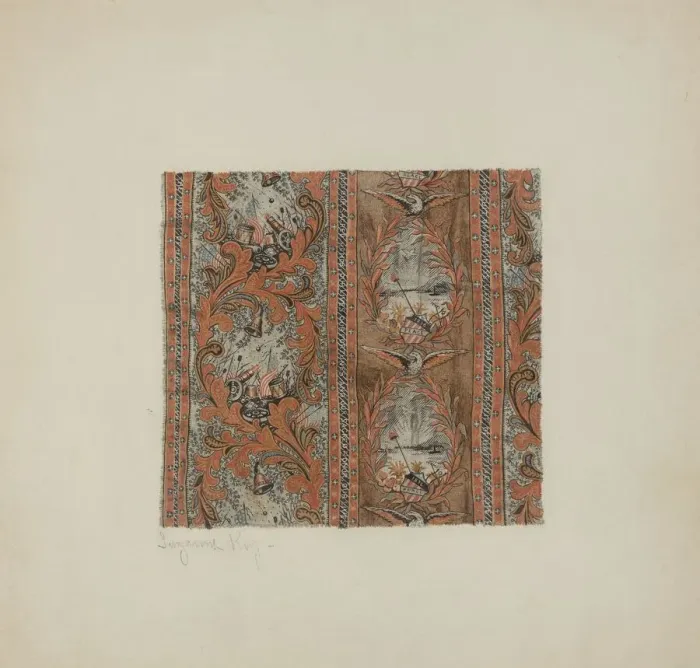Framed Print : Historical Printed Textile, c. 1939. Creator: Suzanne Roy Framed Print : Historical Printed Textile, c. 1939. Creator: Suzanne Roy