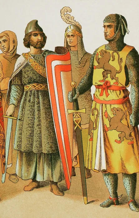 Framed Print : History of France; Warriors, 1100, (1884). From 'Historia Universal' by Cesar Cantu, Vol V, 1884. Creator: Unknown Framed Print : History of France; Warriors, 1100, (1884). From 'Historia Universal' by Cesar Cantu, Vol V, 1884. Creator: Unknown