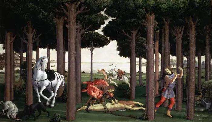 Framed Print : The History of Nastagio degli honesty (Table II) by Sandro Botticelli Framed Print : The History of Nastagio degli honesty (Table II) by Sandro Botticelli