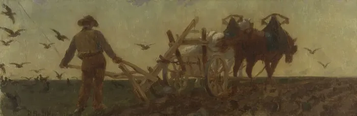 Framed Print : History of wheat: ploughing, sowing, harrowing: Sketch for the drawing room at the school... 1879. Creator: Paul Albert Baudouin Framed Print : History of wheat: ploughing, sowing, harrowing: Sketch for the drawing room at the school... 1879. Creator: Paul Albert Baudouin