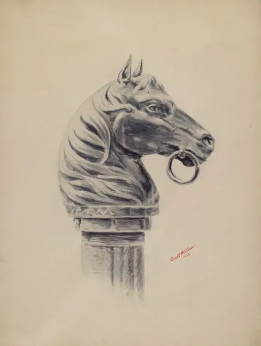 Framed Print : Hitching Post, 1938. Creator: Charles Moss Framed Print : Hitching Post, 1938. Creator: Charles Moss