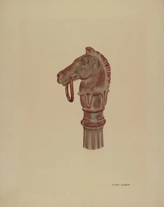 Framed Print : Hitching Post, c. 1940. Creator: Gerard Barnett Framed Print : Hitching Post, c. 1940. Creator: Gerard Barnett