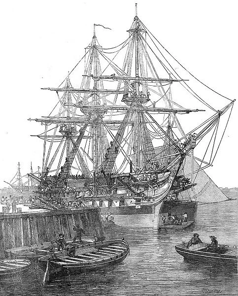H.M. Screw Line-of-Battle Ship 'Caesar', 90, at Portsmouth, 1854. Creator: Edward Duncan. H.M. Screw Line-of-Battle Ship 'Caesar', 90, at Portsmouth, 1854. Creator: Edward Duncan