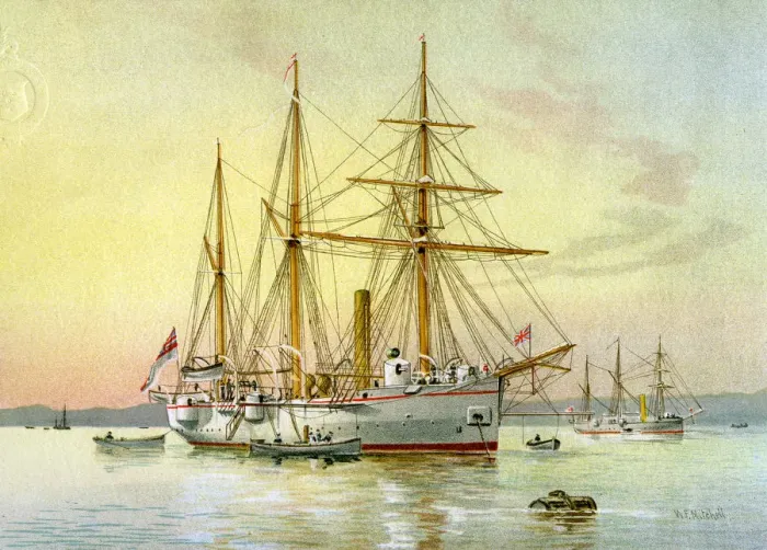 Framed Print : HMS Bramble, Royal Navy 1st class gunboat, c1890-c1893. Artist: William Frederick Mitchell