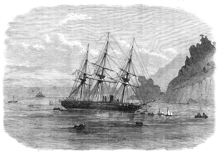 Framed Print : H.M.S. Cadmus ashore on Salcombe Bar, Devon, 1869. Creator: Unknown