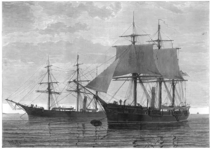 Framed Print : HMS Discovery and HMS Alert, British Arctic expedition, 1875. Artist: Wells Framed Print : HMS Discovery and HMS Alert, British Arctic expedition, 1875. Artist: Wells