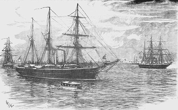 HMS Iris, with the Gunboats Beacon and Decoy, Blockading Damietta, c1882