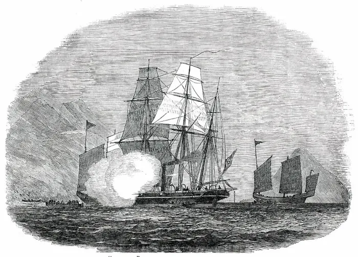 Framed Print : H.M.S. Reynard Capturing Two Piratical Junks off Hong Kong, 1850. Creator: Unknown. H.M.S. Reynard Capturing Two Piratical Junks off Hong Kong, 1850. Creator: Unknown Framed Print : H.M.S. Reynard Capturing Two Piratical Junks off Hong Kong, 1850. Creator: Unknown. H.M.S. Reynard Capturing Two Piratical Junks off Hong Kong, 1850. Creator: Unknown
