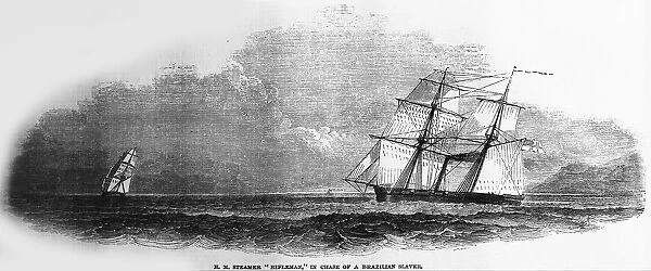 HMS Rifleman Chasing a Brazilian Slave Ship. From: Illustrated London News, December 14