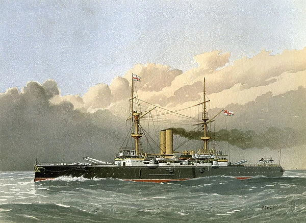 HMS Royal Sovereign, Royal Navy 1st class battleship, c1890-c1893. Artist: William Frederick Mitchell