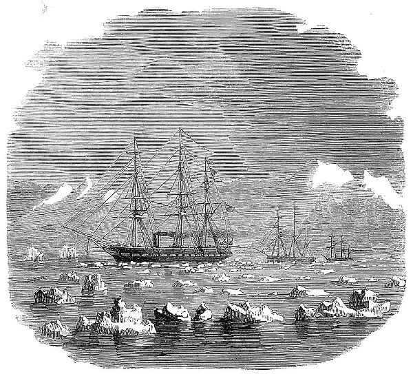H.M.S. 'Termagant' convoying the gun-boats 'Grappler' and 'Forward' through the Straits... 1860. Creator: Unknown. H.M.S. 'Termagant' convoying the gun-boats 'Grappler' and 'Forward' through the Straits... 1860