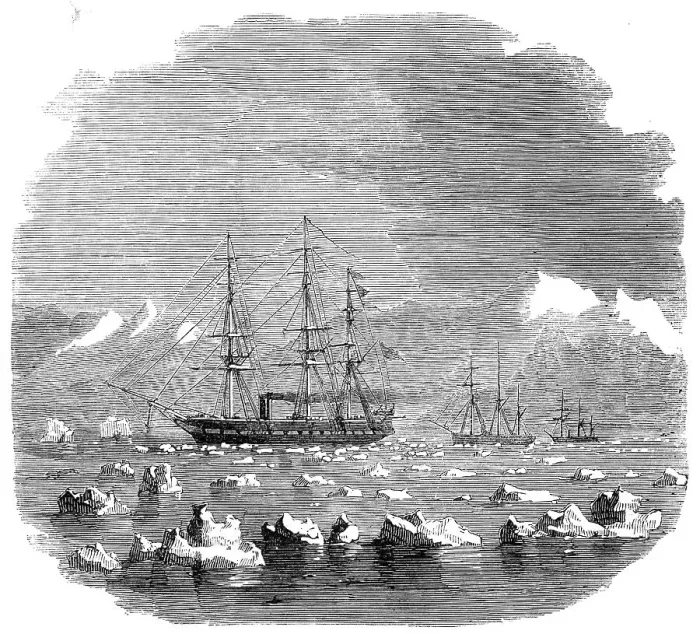 Framed Print : H.M.S. Termagant convoying the gun-boats Grappler and Forward through the Straits... 1860. Creator: Unknown. H.M.S. Termagant convoying the gun-boats Grappler and Forward through the Straits... 1860