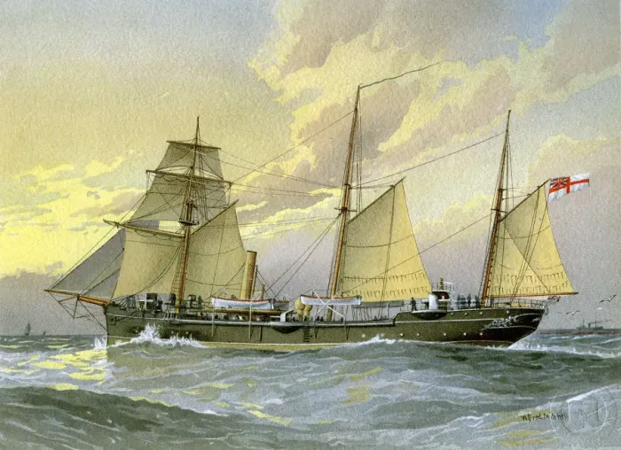 Framed Print : HMS Thrush, British 1st class gunboat, c1890-c1893. Artist: William Frederick Mitchell Framed Print : HMS Thrush, British 1st class gunboat, c1890-c1893. Artist: William Frederick Mitchell