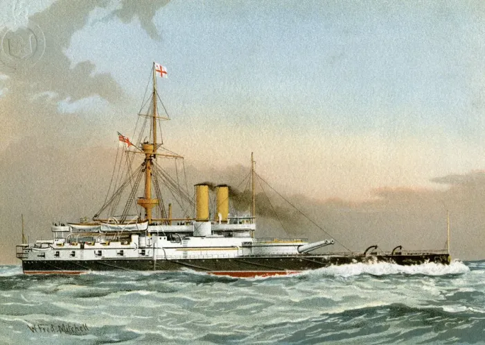 Framed Print : HMS Victoria, Royal Navy 1st class battleship, c1890-c1893. Artist: William Frederick Mitchell Framed Print : HMS Victoria, Royal Navy 1st class battleship, c1890-c1893. Artist: William Frederick Mitchell