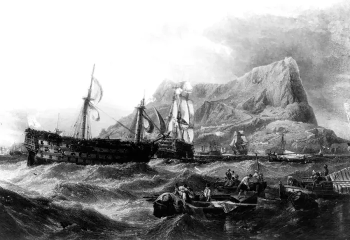 Framed Print : HMS Victory towed back to Gibraltar, 1805, 19th century Framed Print : HMS Victory towed back to Gibraltar, 1805, 19th century