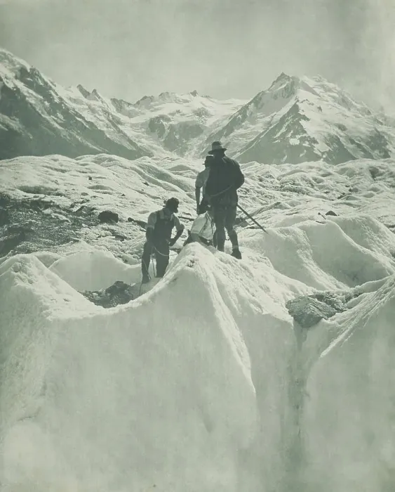 Framed Print : On the Hochstetter Glacier, 1920s. Creator: Harry Moult Framed Print : On the Hochstetter Glacier, 1920s. Creator: Harry Moult