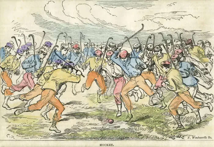 Framed Print : Hockey, 19th century(?). Artist: F Wentworth Framed Print : Hockey, 19th century(?). Artist: F Wentworth