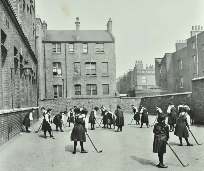 Framed Print : Hockey game, Myrdle Street Girls School, Stepney, London, 1908