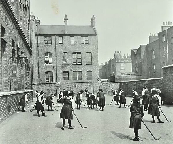 Hockey game, Myrdle Street Girls School, Stepney, London, 1908