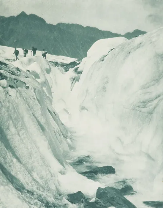 Framed Print : On the Hockstetter Glacier. From the album: Record Pictures of New Zealand, 1920s. Creator: Harry Moult Framed Print : On the Hockstetter Glacier. From the album: Record Pictures of New Zealand, 1920s. Creator: Harry Moult