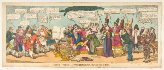 Framed Print : Hocus Pocus-or Conjurors Raising the Wind, October 1, 1814. Creator: Charles Williams Framed Print : Hocus Pocus-or Conjurors Raising the Wind, October 1, 1814. Creator: Charles Williams