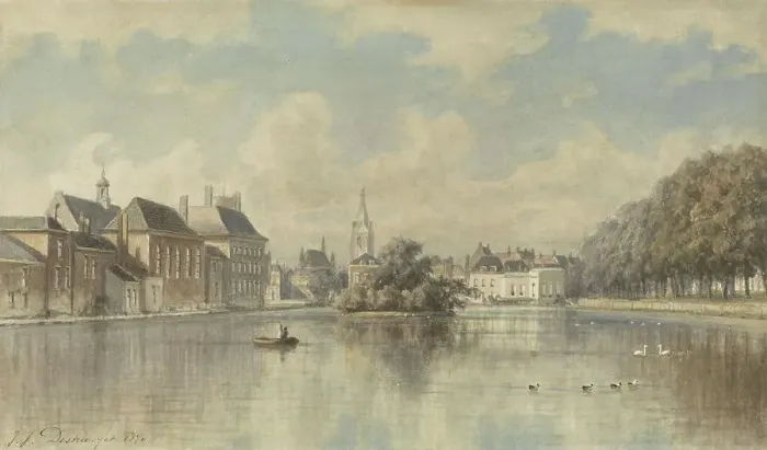 Framed Print : Hofvijver in The Hague, 1870. Creator: Johannes Josephus Destree Framed Print : Hofvijver in The Hague, 1870. Creator: Johannes Josephus Destree
