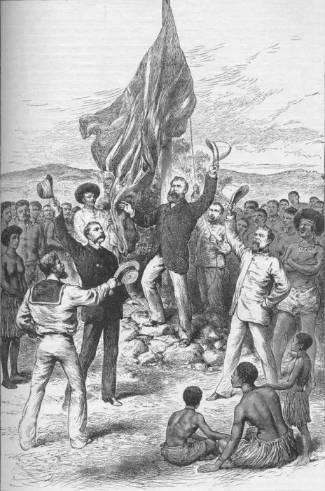 Framed Print : Hoisting the British flag in New Guinea, 1883 (1908) Framed Print : Hoisting the British flag in New Guinea, 1883 (1908)