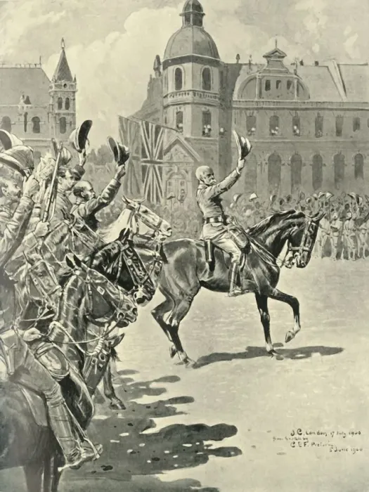 Framed Print : Hoisting the British flag at Pretoria: Lord Roberts Leading Cheers for the Queen, 1900, (1901) Framed Print : Hoisting the British flag at Pretoria: Lord Roberts Leading Cheers for the Queen, 1900, (1901)