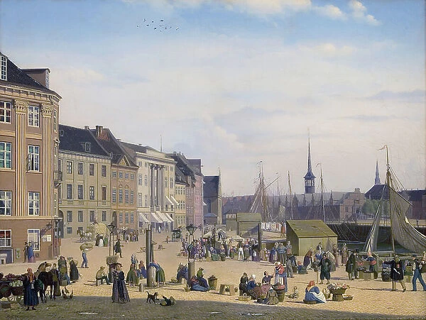 Hojbro Plads, a Market Place in Copenhagen, 1844. Creator: Sally Henriques