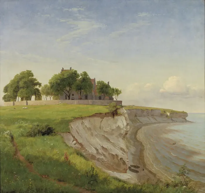 Framed Print : Hojerup Church on the Cliffs of Stevns, Zealand, 1842. Creator: Peter Christian Thamsen Skovgaard Framed Print : Hojerup Church on the Cliffs of Stevns, Zealand, 1842. Creator: Peter Christian Thamsen Skovgaard