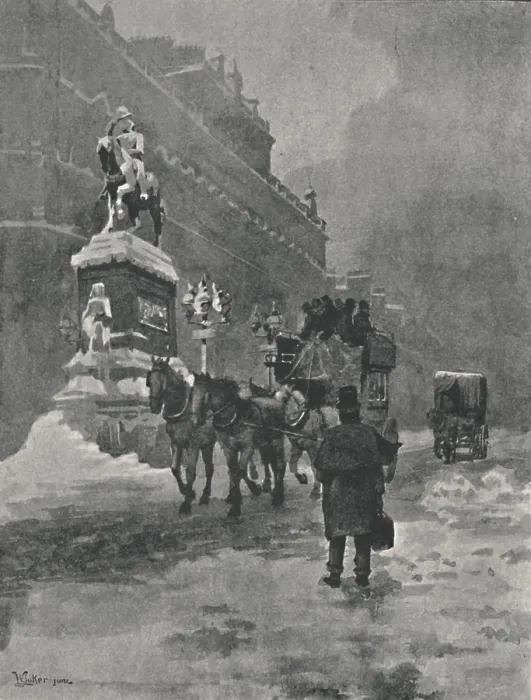 Framed Print : Holborn Circus - A Winter's Morning, 1891. Creator: William Luker. Holborn Circus - A Winter's Morning, 1891. Creator: William Luker Framed Print : Holborn Circus - A Winter's Morning, 1891. Creator: William Luker. Holborn Circus - A Winter's Morning, 1891. Creator: William Luker
