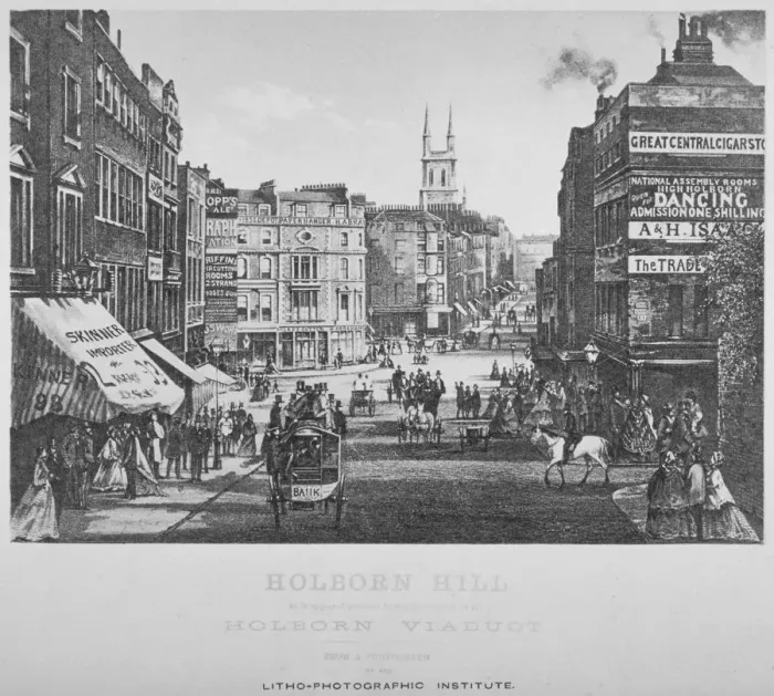 Framed Print : Holborn Hill and Skinner Street before Holborn Viaduct was built, City of London, 1864 Framed Print : Holborn Hill and Skinner Street before Holborn Viaduct was built, City of London, 1864