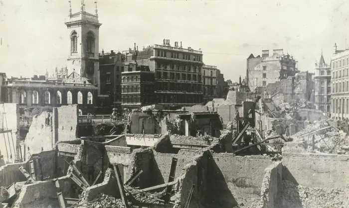 Framed Print : Holborn Viaduct, City of London, showing air raid damage, c1944 Framed Print : Holborn Viaduct, City of London, showing air raid damage, c1944