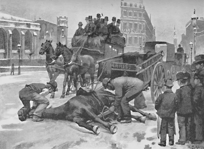 Framed Print : Holborn Viaduct - A Slippery Day, 1891. Creator: William Luker. Holborn Viaduct - A Slippery Day, 1891. Creator: William Luker Framed Print : Holborn Viaduct - A Slippery Day, 1891. Creator: William Luker. Holborn Viaduct - A Slippery Day, 1891. Creator: William Luker