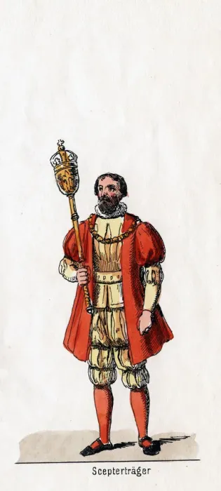 Framed Print : Holder of a sceptre, costume design for Shakespeares play, Henry VIII, 19th century Framed Print : Holder of a sceptre, costume design for Shakespeares play, Henry VIII, 19th century