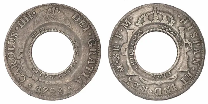 Framed Print : Holey Dollar, New South Wales, minted 1813, from Spanish silver dollar from 1798, 1813. Creator: Numismatic, West European Coins Framed Print : Holey Dollar, New South Wales, minted 1813, from Spanish silver dollar from 1798, 1813. Creator: Numismatic, West European Coins