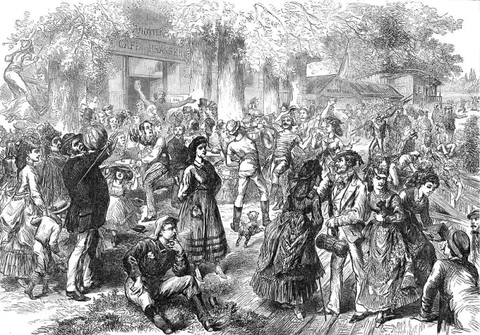 Framed Print : Holiday amusements of the Parisians at Bougival, 1872. Creator: Unknown Framed Print : Holiday amusements of the Parisians at Bougival, 1872. Creator: Unknown