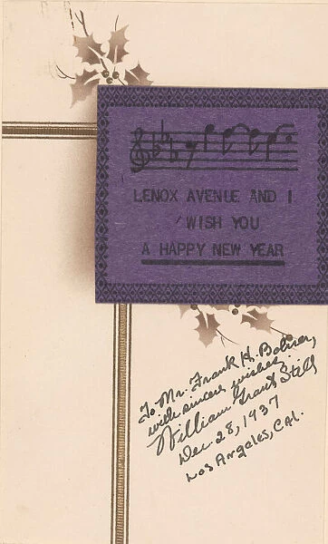 Holiday card from William Grant Still, 1937. Creator: Unknown