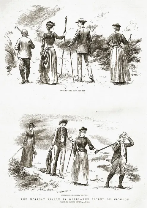 Framed Print : The Holiday Season in Wales--The Ascent of Snowdon, 1891. Creator: Arthur Hopkins Framed Print : The Holiday Season in Wales--The Ascent of Snowdon, 1891. Creator: Arthur Hopkins