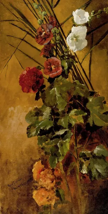 Framed Print : Hollyhocks, 1876. Creator: Ross Turner Framed Print : Hollyhocks, 1876. Creator: Ross Turner