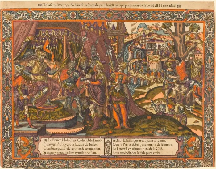 Framed Print : Holofernes Interrogating Achior, c. 1575. Creator: Unknown Framed Print : Holofernes Interrogating Achior, c. 1575. Creator: Unknown