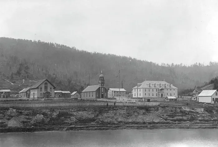 Framed Print : Holy Cross Mission on the Yukon, between c1900 and c1930. Creator: Unknown Framed Print : Holy Cross Mission on the Yukon, between c1900 and c1930. Creator: Unknown
