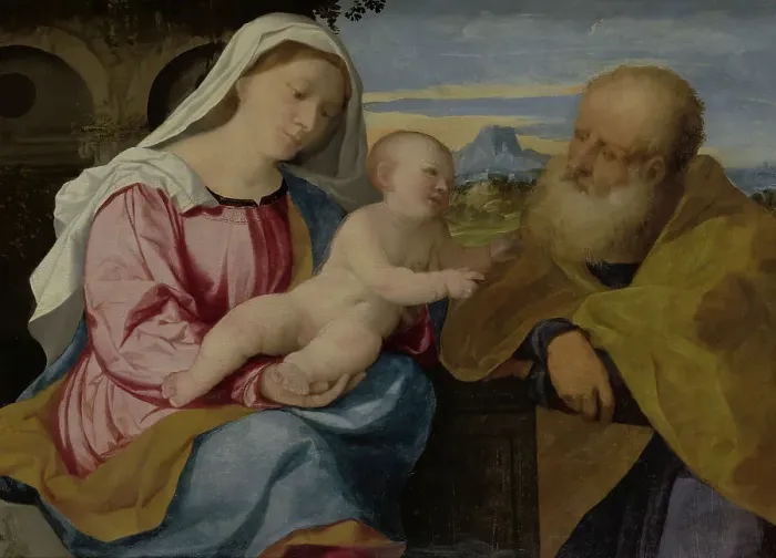 Framed Print : The Holy Family, 1513-1514. Creator: Palma il Vecchio, Jacopo, the Elder (1480-1528) Framed Print : The Holy Family, 1513-1514. Creator: Palma il Vecchio, Jacopo, the Elder (1480-1528)