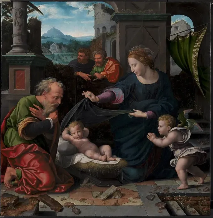 Framed Print : The Holy Family, 1515-1615. Creators: Workshop of Joos van Cleve, Unknown Framed Print : The Holy Family, 1515-1615. Creators: Workshop of Joos van Cleve, Unknown
