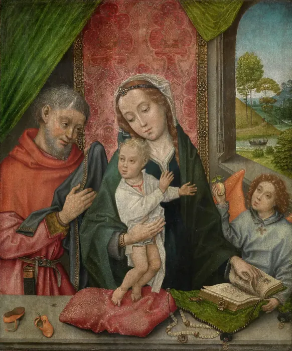 Framed Print : The Holy Family with an Angel, 1500. Creator: Master of 1499 Framed Print : The Holy Family with an Angel, 1500. Creator: Master of 1499