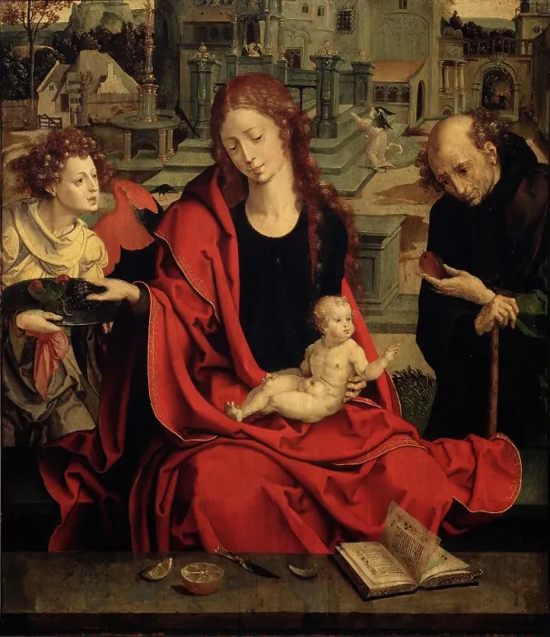 Framed Print : The Holy Family with an Angel. Artist: Coecke van Aelst, Pieter, the Elder (1502-1550) Framed Print : The Holy Family with an Angel. Artist: Coecke van Aelst, Pieter, the Elder (1502-1550)