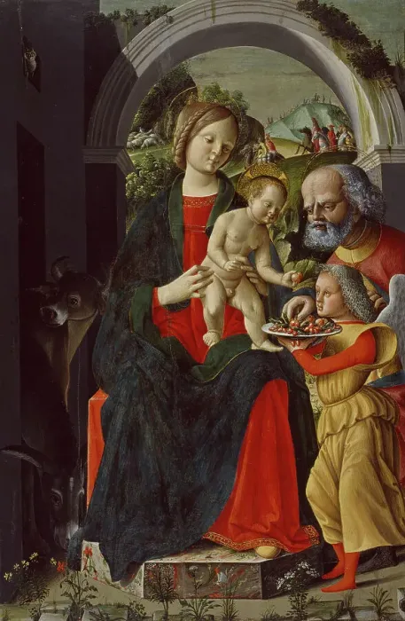 Framed Print : The Holy Family with an Angel, c1485. Creator: Baldassare d'Este Framed Print : The Holy Family with an Angel, c1485. Creator: Baldassare d'Este