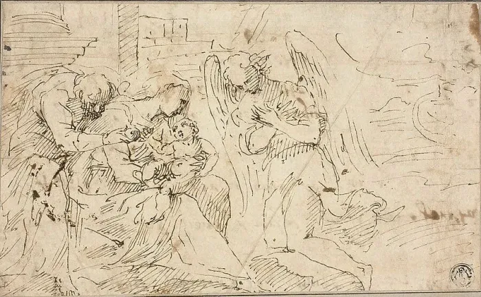 Framed Print : Holy Family with Angel, c.1525. Creator: Jacopo Palma Framed Print : Holy Family with Angel, c.1525. Creator: Jacopo Palma