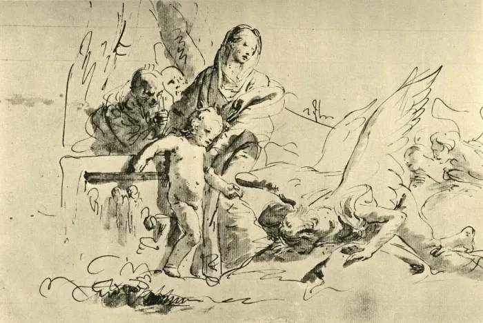 Framed Print : Holy Family and Angels, mid 18th century, (1928). Artist: Giovanni Battista Tiepolo Framed Print : Holy Family and Angels, mid 18th century, (1928). Artist: Giovanni Battista Tiepolo