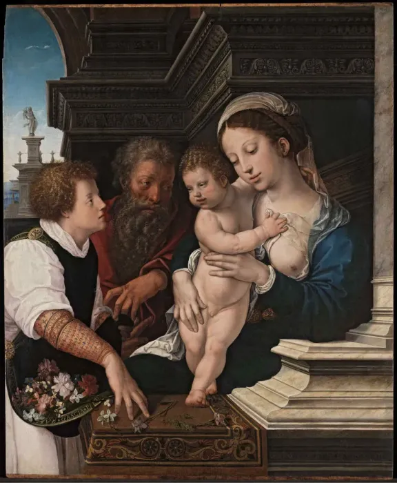 Framed Print : The Holy Family, ca 1521. Creator: Orley, Bernaert, van (1488-1541) Framed Print : The Holy Family, ca 1521. Creator: Orley, Bernaert, van (1488-1541)